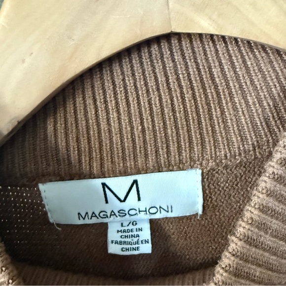 Magaschoni|Brown tan super soft mock neck sweater in textured detail•••Large - Picture 7 of 10